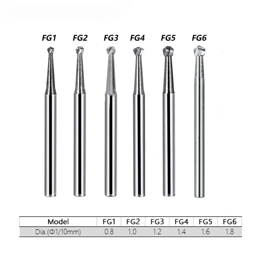 10Pcs/Box Dental Tungsten Carbide Burs Ball Round Head FG Series for High Speed Handpiece Dia.1.6mm Length 19mm FG330 FG169L FG1