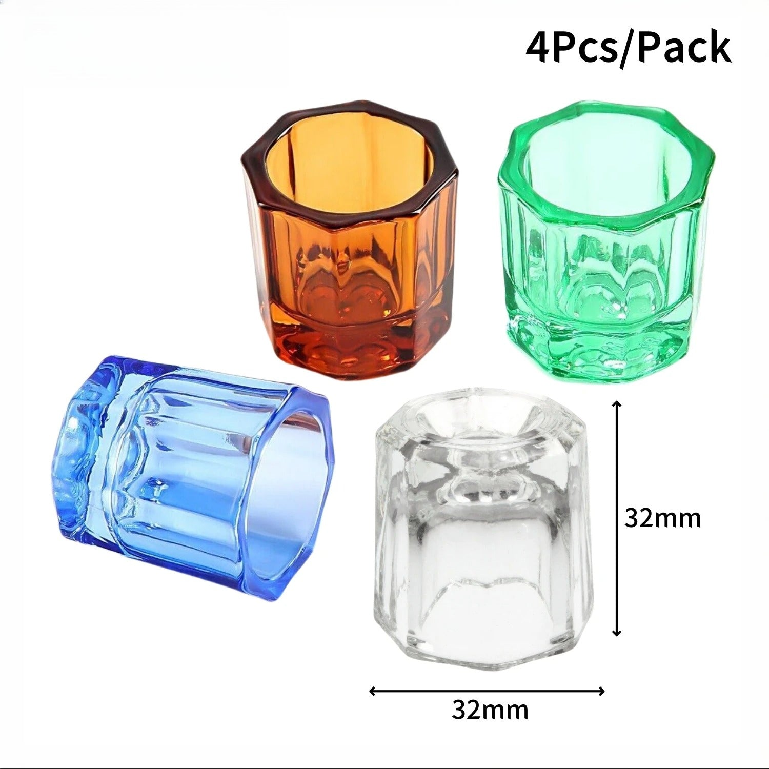 4Pcs/Pack Crystal Glass Dappen Dish Dental Mixing Bowls Liquid Nail Art Cup Octagonal Glassware Dentist Lab Tools
