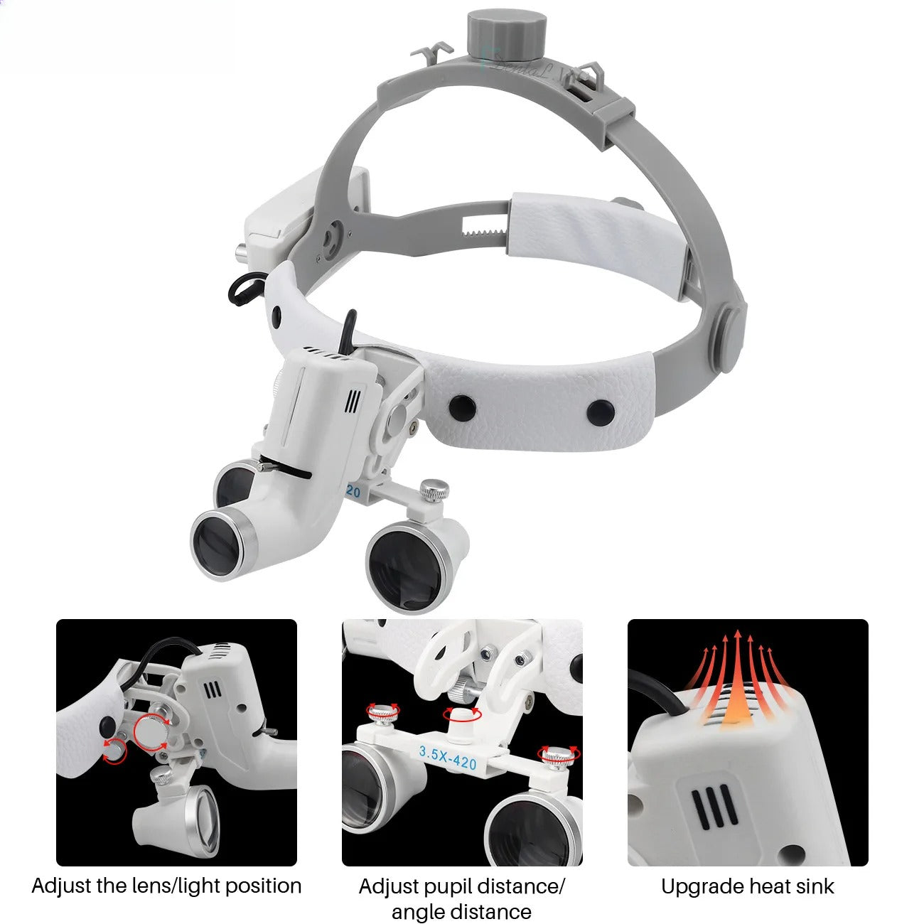 2.5X/3.5X  Dental LED Light Lamp Binocular Loupes Brightness Spot Adjustable Dental Lab 5W Headlamp For Surgical Headlight