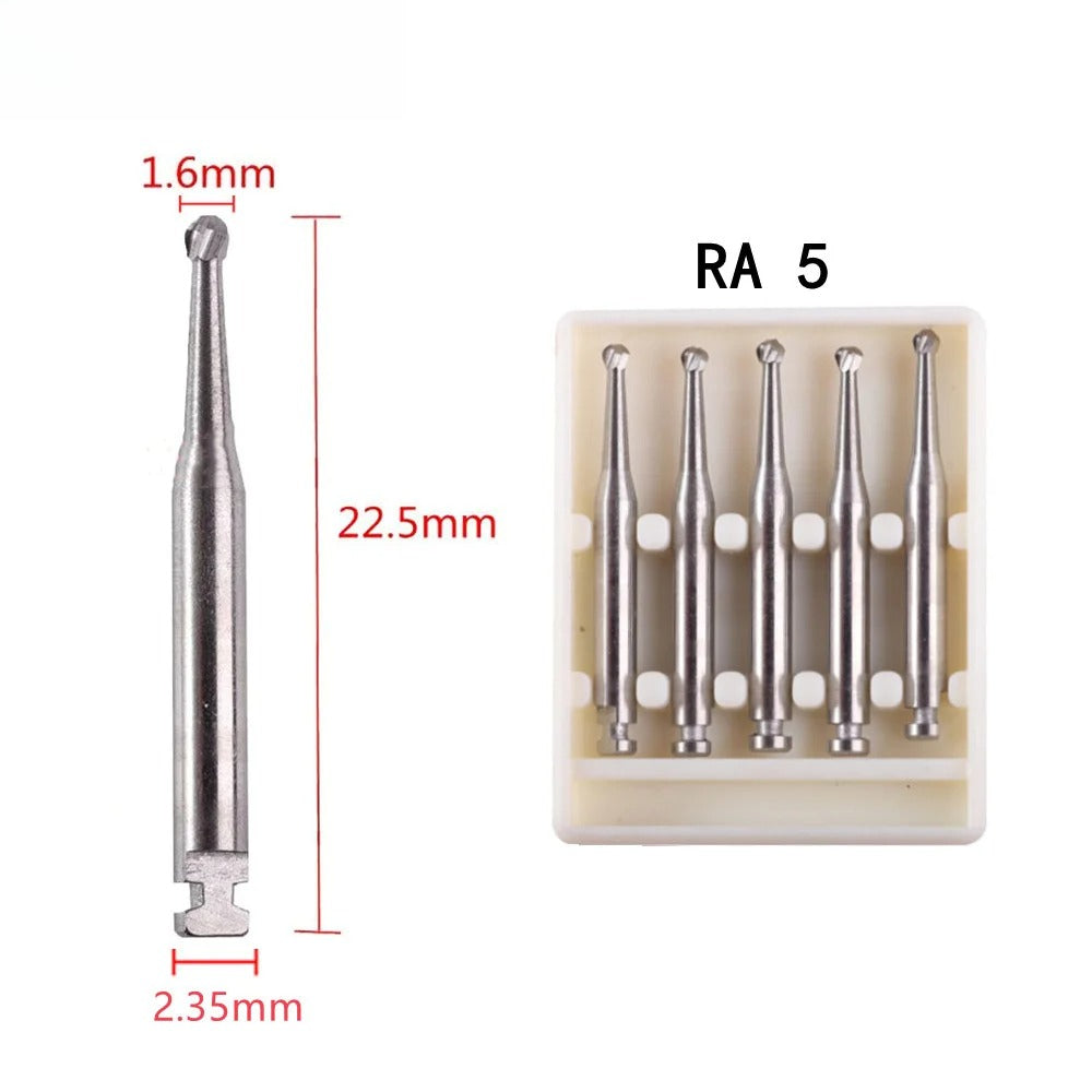 5PCS Dental Tungsten Carbide Burs RA For Slow Low Speed Contra Angle Handpiece Round Drill Bits Dentist Lab Polishing Cutter Bur