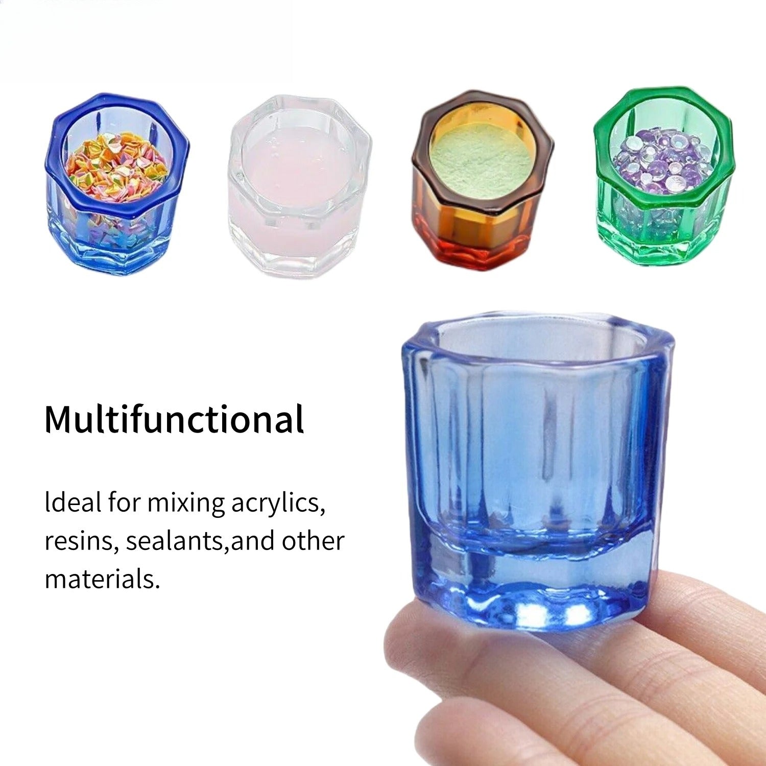 4Pcs/Pack Crystal Glass Dappen Dish Dental Mixing Bowls Liquid Nail Art Cup Octagonal Glassware Dentist Lab Tools