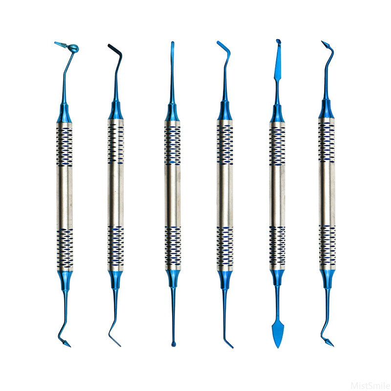6PCS Dental Composite Resin Filling Set Spatula Thick Handle Titanium Plated Head Tool Filler Dentistry Instrument Materials