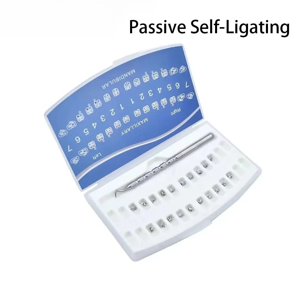 20Pcs/Box Dental Orthodontic Bracket Braces Passive Self-Ligating Metal Roth MBT 0.022" 3 /3 4 5Hooks with Tool Dentist Material