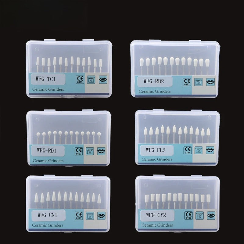 Dental Polishing White Stone Burs Cone/Flame/Round Shape Abrasion Bur Fit For High Speed Handpiece 1.6mm Dentistry Material