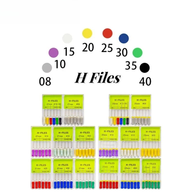 6Pcs/Box Dental Hand Use H Files Stainless Steel Endodontic Root Canal Files