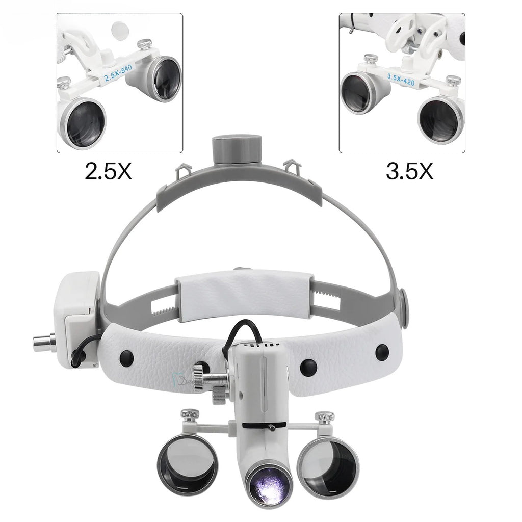 2.5X/3.5X  Dental LED Light Lamp Binocular Loupes Brightness Spot Adjustable Dental Lab 5W Headlamp For Surgical Headlight