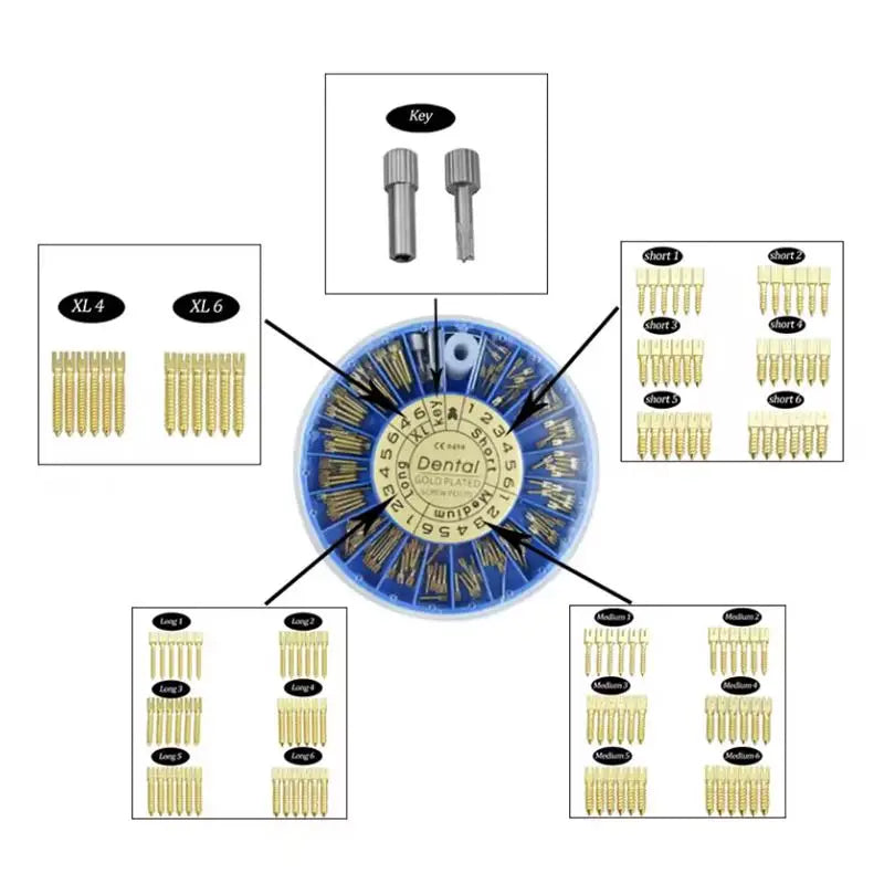 120 Pcs/Box Dental Endodontic Conical Screw Post Endo Root Canal Pins Pure Titanium Gold Plated Stainless Steel Material