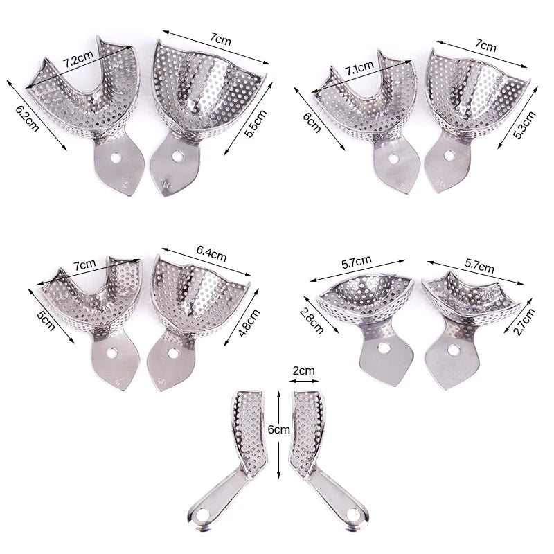 2pcs Dental Impression Trays Stainless Steel Teeth Holder Autoclavable Denture Teeth Tray Dental Lab Tools