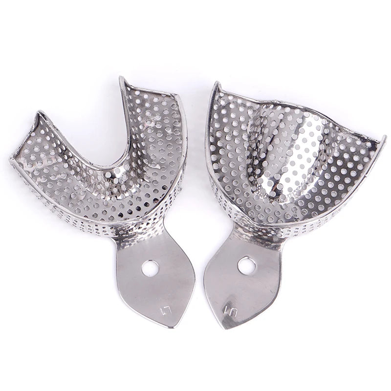 2pcs Dental Impression Trays Stainless Steel Teeth Holder Autoclavable Denture Teeth Tray Dental Lab Tools