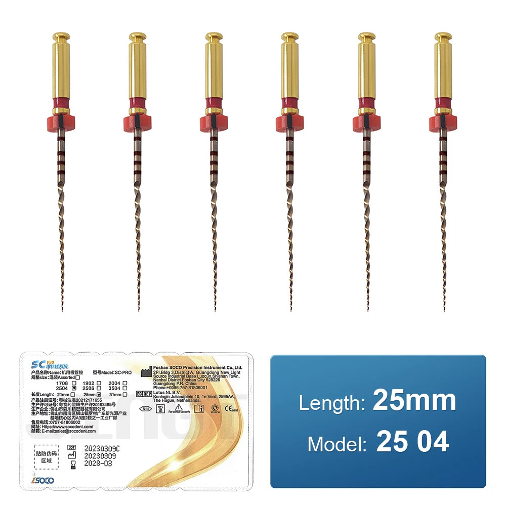 SOCO PRO Dental Root Canal File Heat-Activated Rotary Nitinol Tooth Pulp Files Thermally Activated Nickel-Titanium 6Pcs/Box
