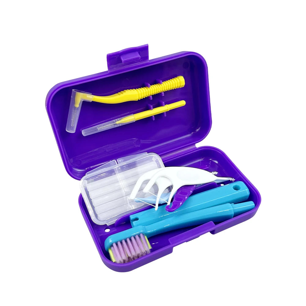 Oral Portable Toothbrush Orthodontic Set with Interdental Brush Toothbrush Teeth Cleaning Kits For Braces Gum Irritation Case