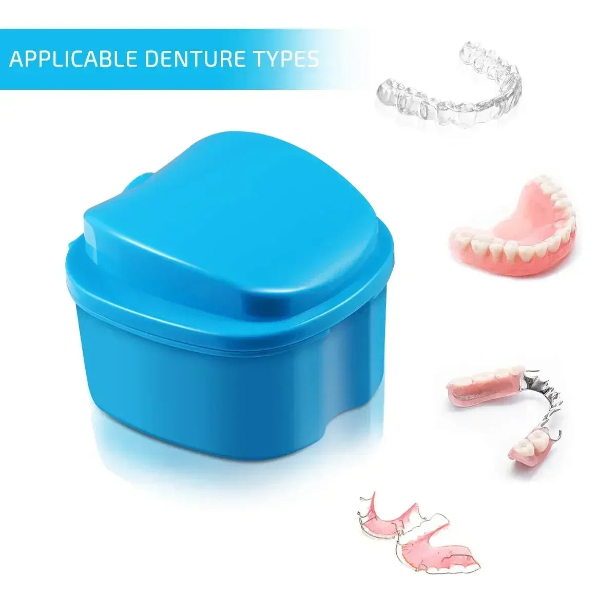 Denture Storage Box Case Denture Brush Set Dental Retainer False Teeth with Strainer denture cups soaking dentures Case