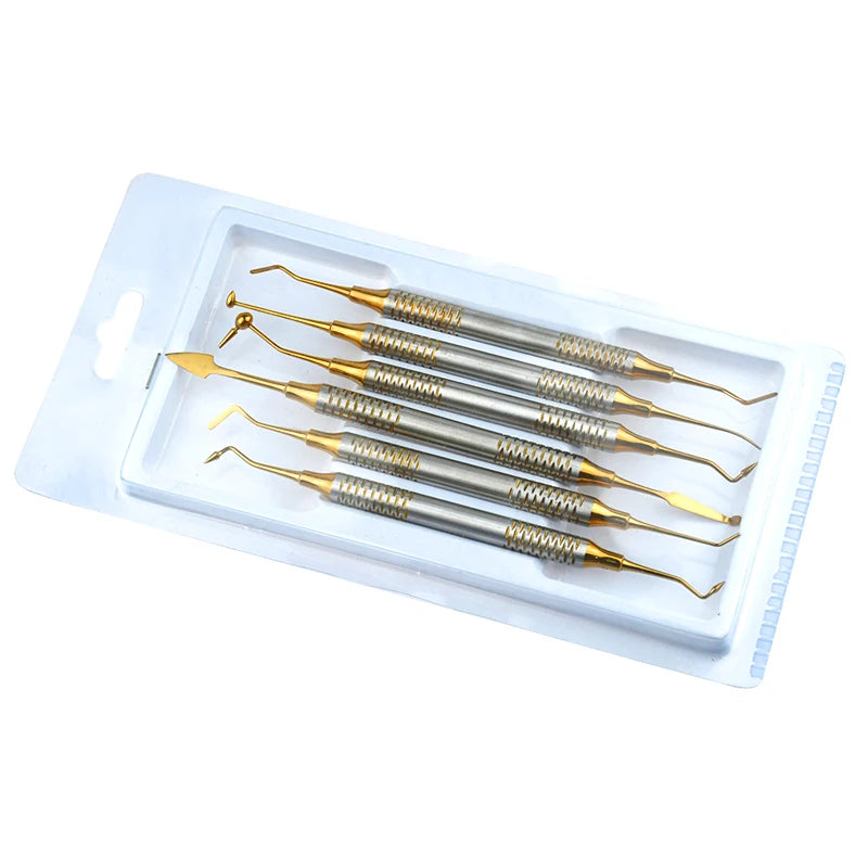 6PCS Dental Composite Resin Filling Set Spatula Thick Handle Titanium Plated Head Tool Filler Dentistry Instrument Materials