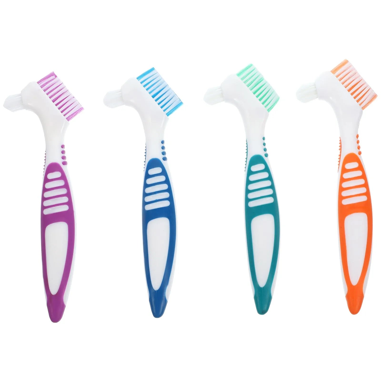 4Pcs Denture Brushes Double Head Portable Toothbrush Comfortable Ergonomic Handle Partial Semi Full Denture Cleaner