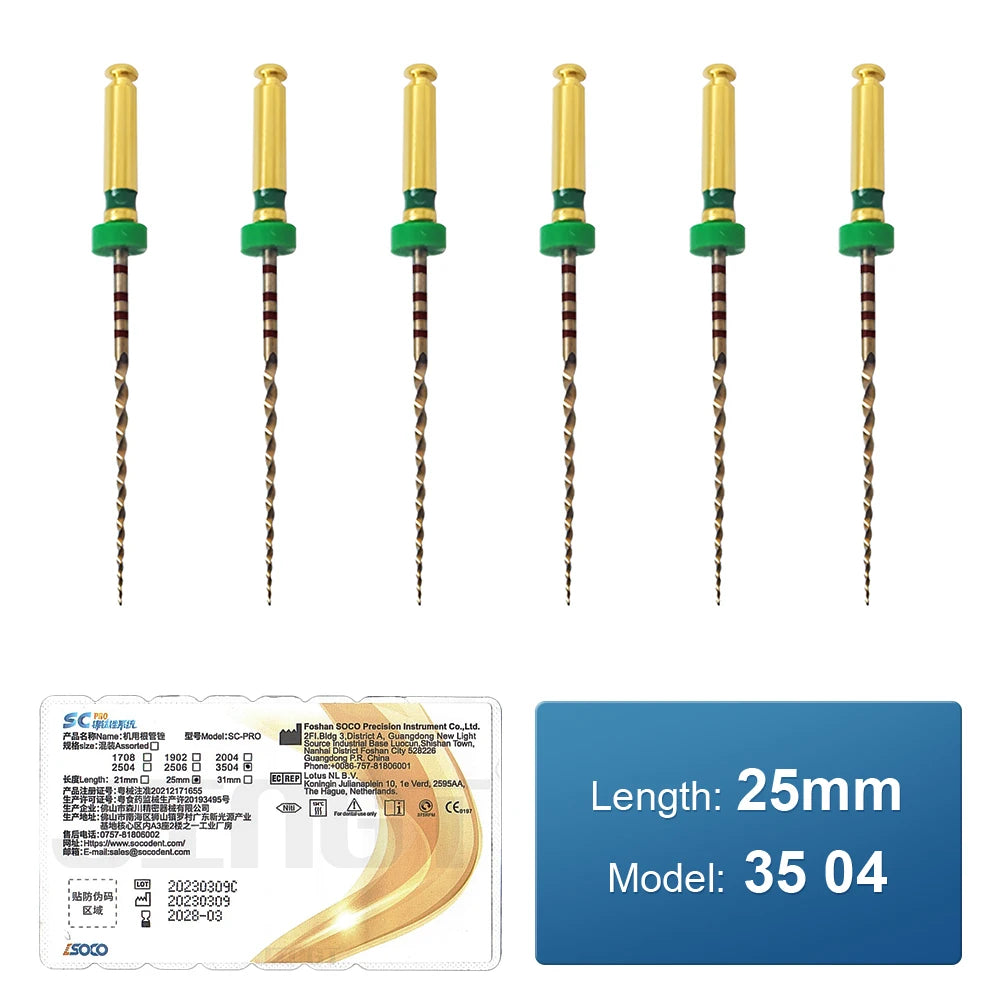 SOCO PRO Dental Root Canal File Heat-Activated Rotary Nitinol Tooth Pulp Files Thermally Activated Nickel-Titanium 6Pcs/Box