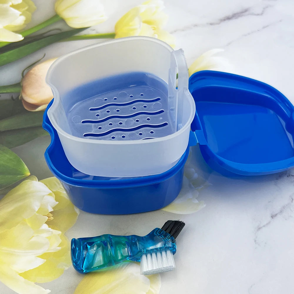False Teeth Case Dental Retainer Denture Bath Box Mouth Guard Orthodontic Cleaning Artificial Tooth Holder Oral Hygiene Supplies