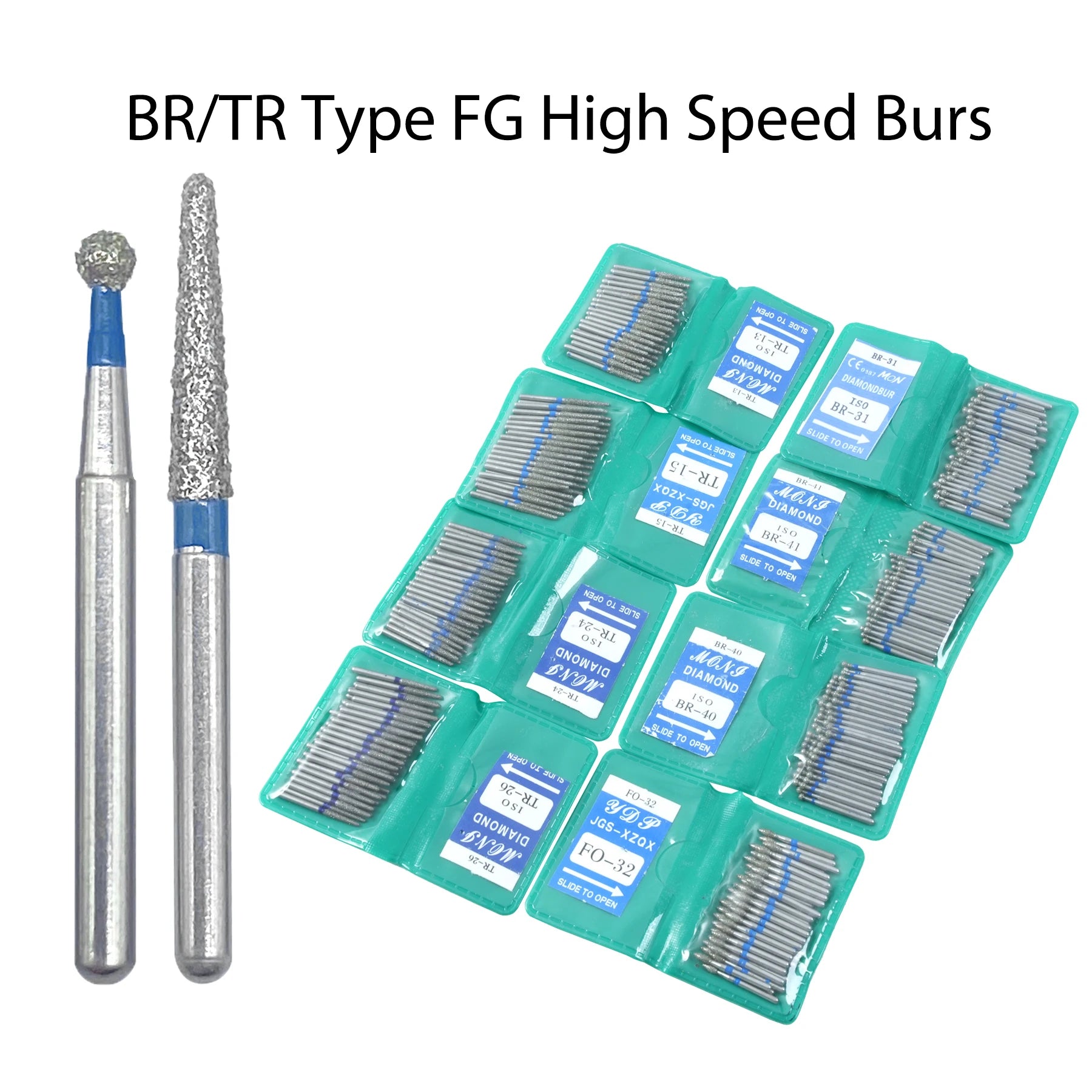 50Pcs/Bag Dental Diamond High Speed Burs for Polishing Smoothing 1.6MM High Quality Polishing Drill Dental Tools Odontología