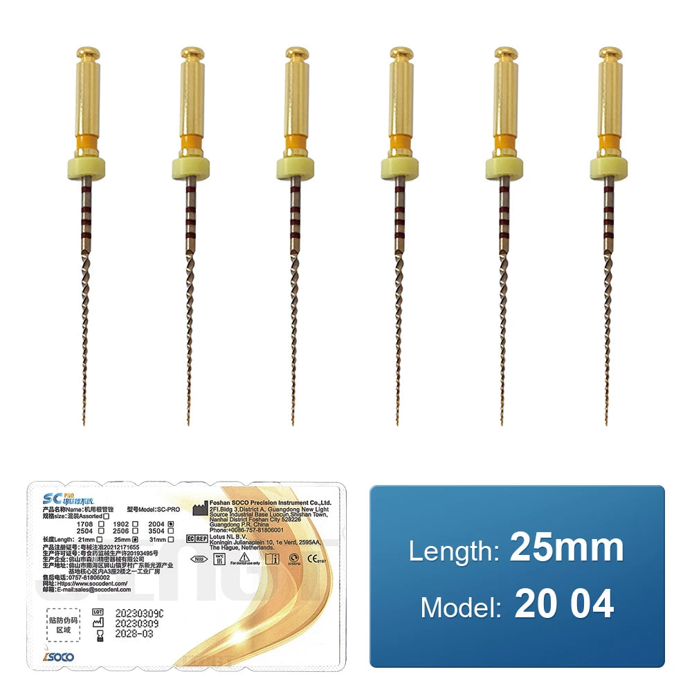 SOCO PRO Dental Root Canal File Heat-Activated Rotary Nitinol Tooth Pulp Files Thermally Activated Nickel-Titanium 6Pcs/Box