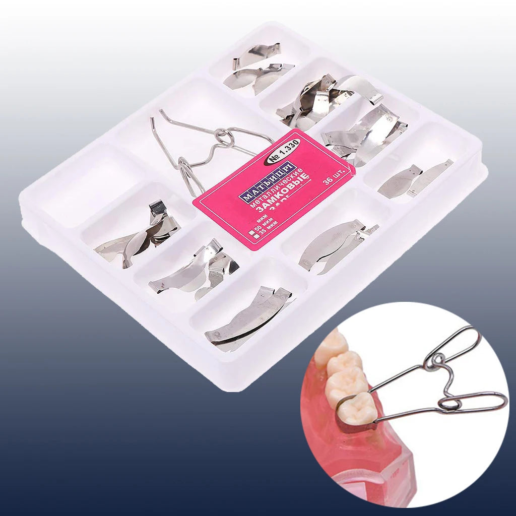 Kit Dental Saddle Contoured Metal Matrices Matrix Universal Kit with Spring Clip 1330