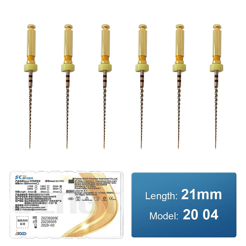 SOCO PRO Dental Root Canal File Heat-Activated Rotary Nitinol Tooth Pulp Files Thermally Activated Nickel-Titanium 6Pcs/Box