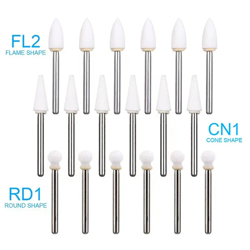 12Pcs/Box Dental White Polishing Stone High Speed Dentistry Tools Flame Cone Round Shape Handpiece Burs FG