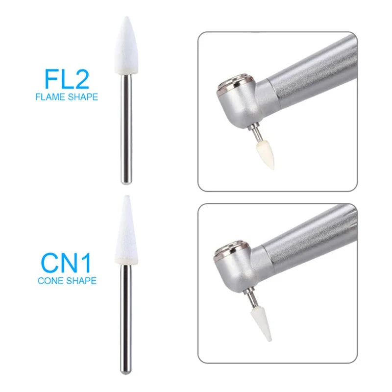 12Pcs/Box Dental White Polishing Stone High Speed Dentistry Tools Flame Cone Round Shape Handpiece Burs FG
