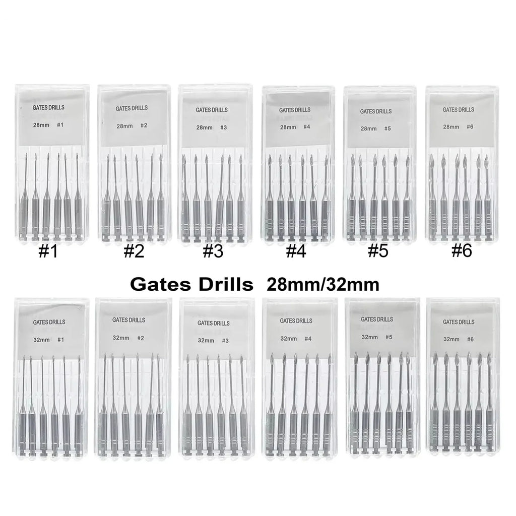 6Pcs/Pack Dental Endodontic Peeso Reamer Gates Drill Glidden Rotary 28mm 32mm Engine Use Stainless Steel Endo Files #1-6 Dentist