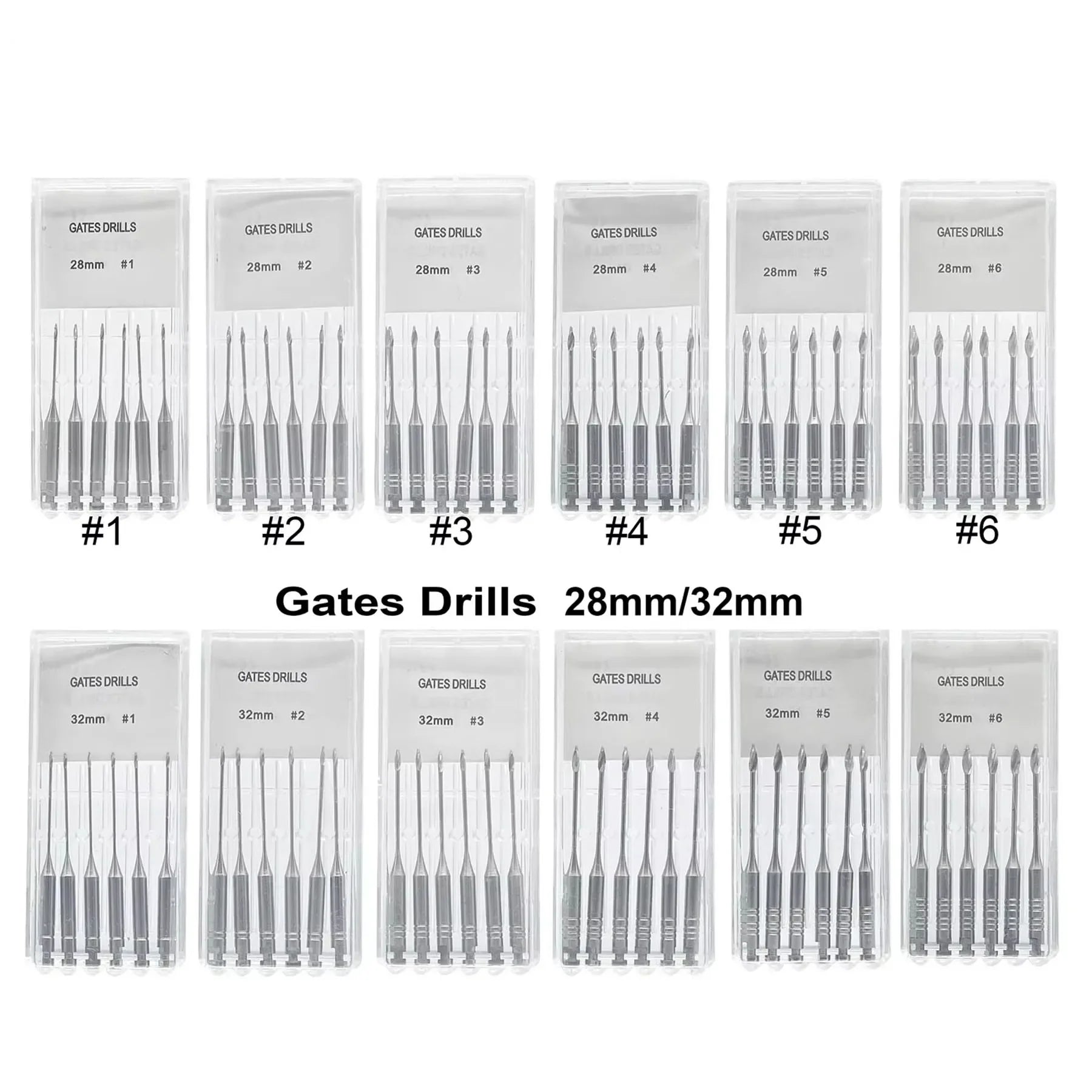 6Pcs/Pack Dental Endodontic Peeso Reamer Gates Drill Glidden Rotary 28mm 32mm Engine Use Stainless Steel Endo Files #1-6 Dentist