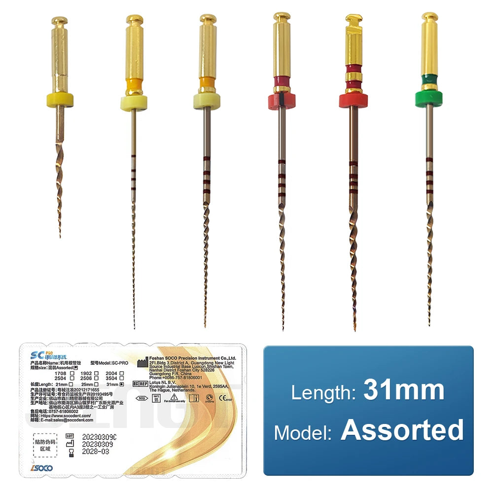 SOCO PRO Dental Root Canal File Heat-Activated Rotary Nitinol Tooth Pulp Files Thermally Activated Nickel-Titanium 6Pcs/Box
