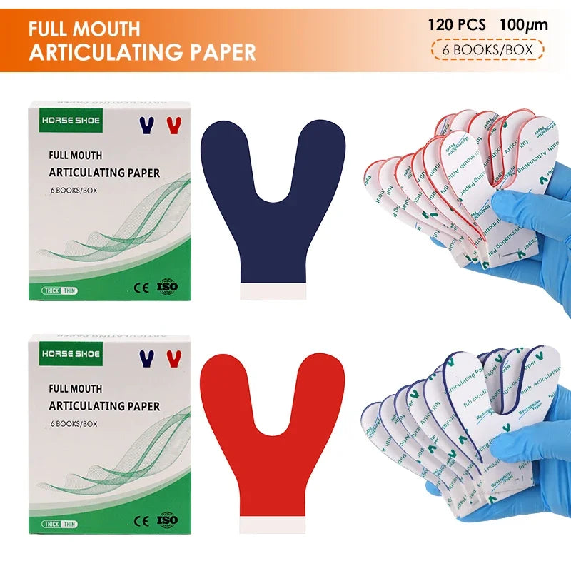 120Pcs/box Y Shape Dental Articulating Paper Full Mouth Whitening Articulation Occlusion Paper Dentistry Materials Tool