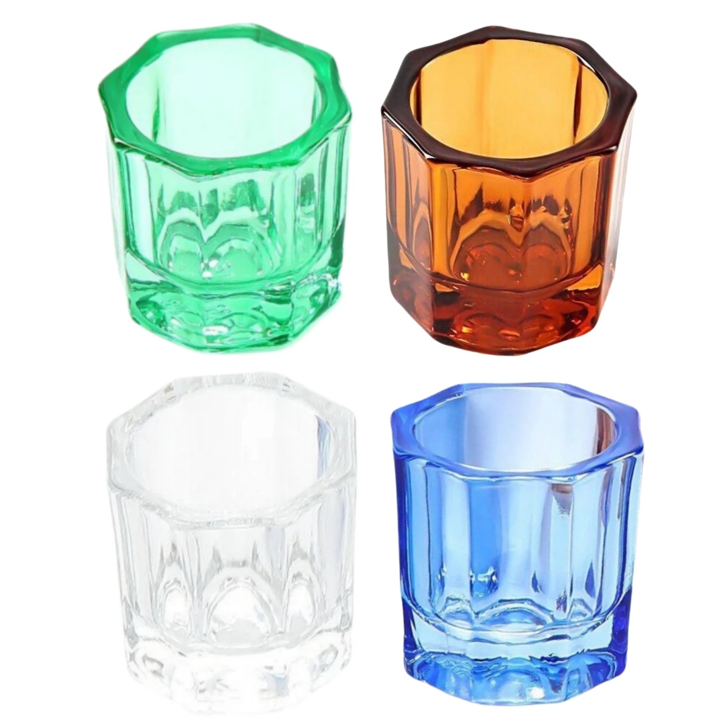 4Pcs/Pack Crystal Glass Dappen Dish Dental Mixing Bowls Liquid Nail Art Cup Octagonal Glassware Dentist Lab Tools