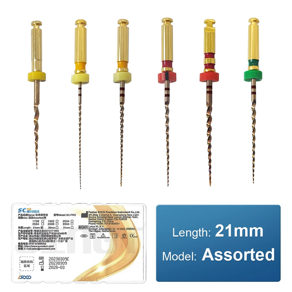 SOCO PRO Dental Root Canal File Heat-Activated Rotary Nitinol Tooth Pulp Files Thermally Activated Nickel-Titanium 6Pcs/Box