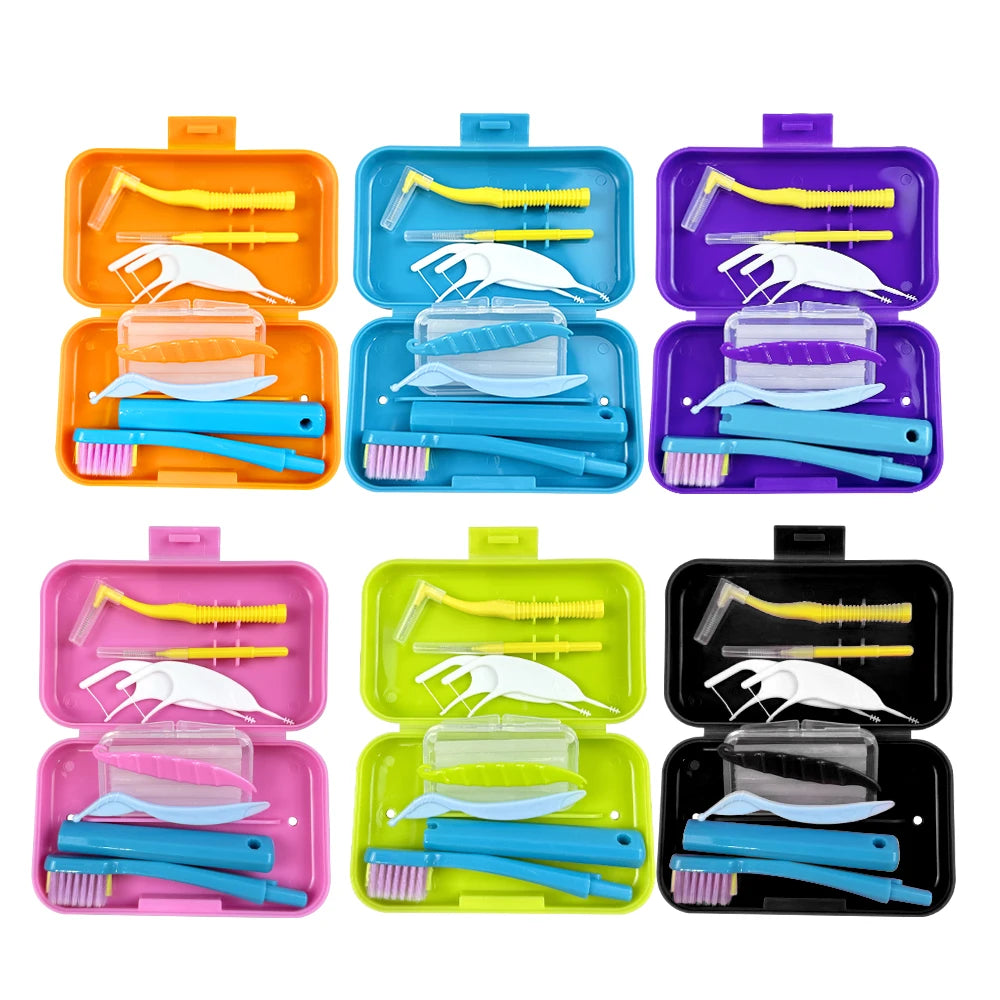 Oral Portable Toothbrush Orthodontic Set with Interdental Brush Toothbrush Teeth Cleaning Kits For Braces Gum Irritation Case