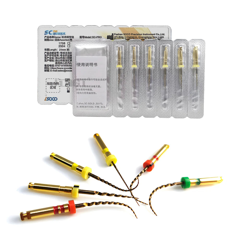 SOCO PRO Dental Root Canal File Heat-Activated Rotary Nitinol Tooth Pulp Files Thermally Activated Nickel-Titanium 6Pcs/Box