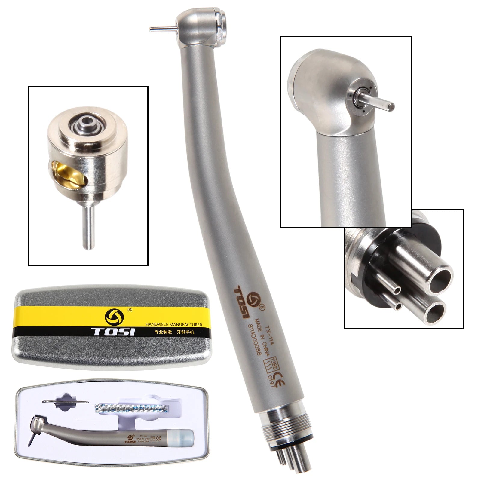 TOSI Dental High Speed Handpiece 3-Spray Turbine 4Holes Stainless Steel NSK Style