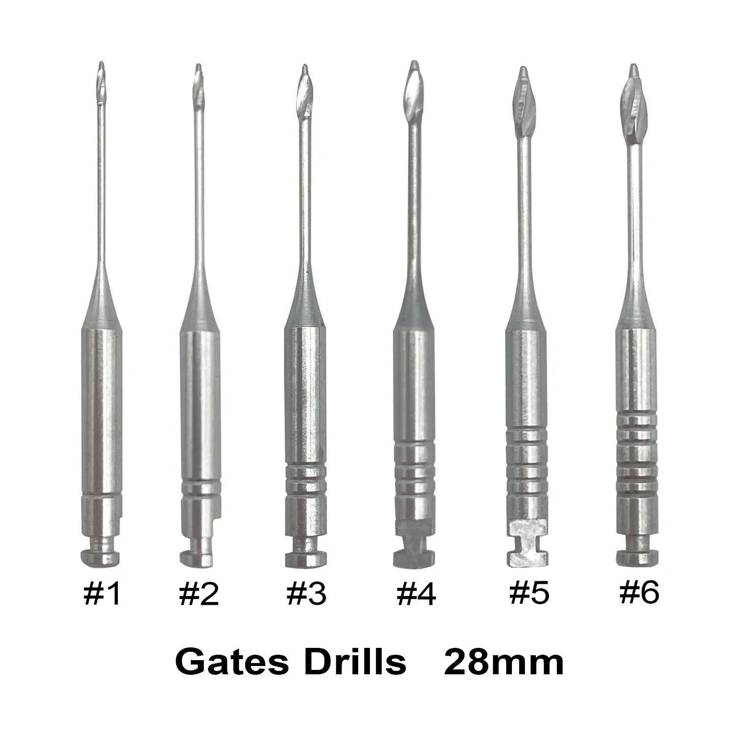 6Pcs/Pack Dental Endodontic Peeso Reamer Gates Drill Glidden Rotary 28mm 32mm Engine Use Stainless Steel Endo Files #1-6 Dentist