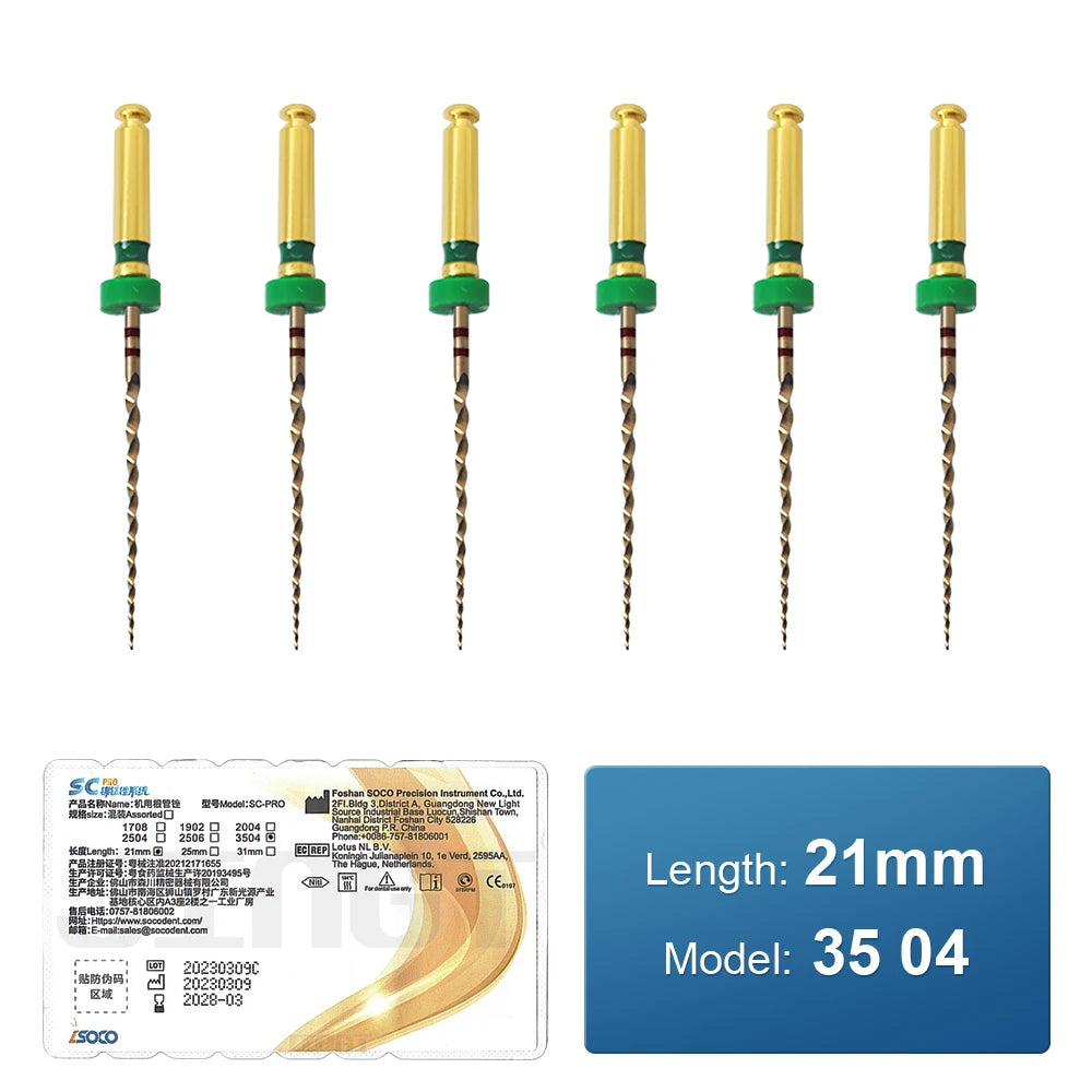 SOCO PRO Dental Root Canal File Heat-Activated Rotary Nitinol Tooth Pulp Files Thermally Activated Nickel-Titanium 6Pcs/Box