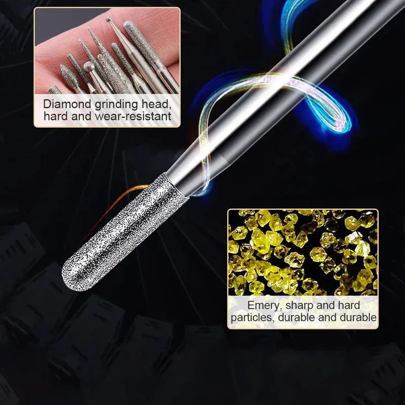 30pcs Diamond Grinding Polishing Burr Set – 2.35/3mm Shank, Fits Dremel & Rotary Tools, with Case