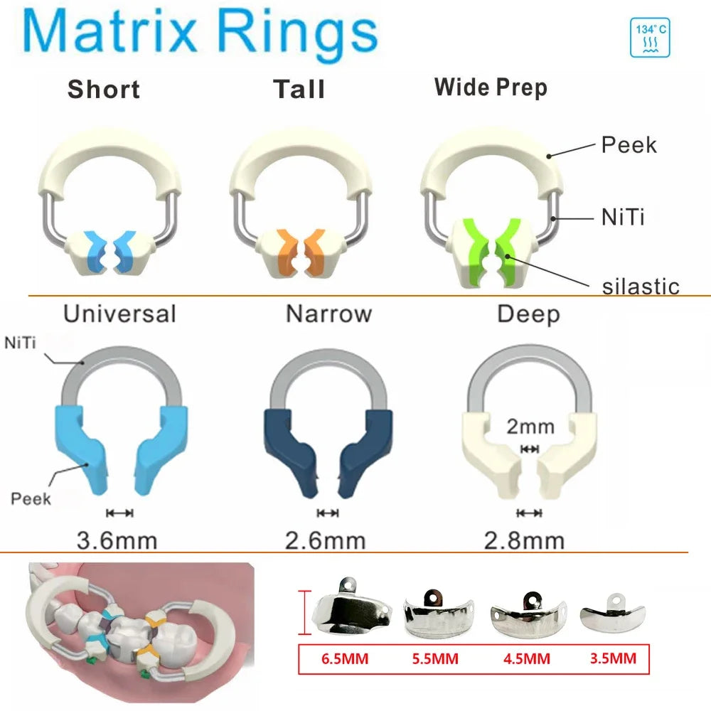 Dental Matrix Bands NITI Metal Matrices Clamp Ring Sectional Contoured Matrix System Clamping Dentist Tools Dentistry Material