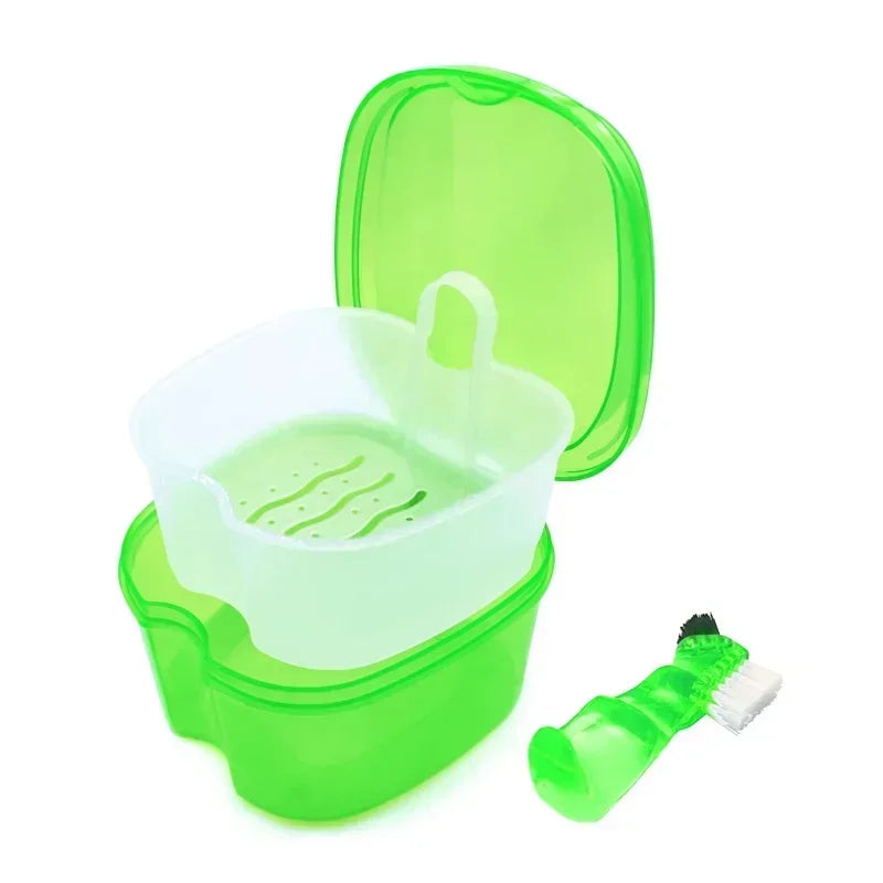 Denture Storage Box Case Denture Brush Set Dental Retainer False Teeth with Strainer denture cups soaking dentures Case