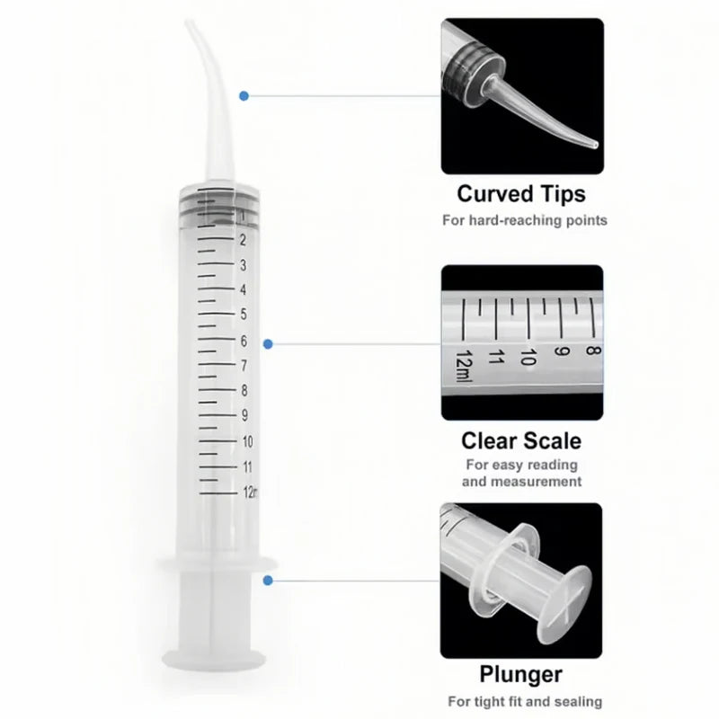 Product Package:  5PCS/10Pcs/20Pcs Dental Disposable Irrigation Syringe With Curved Tip 12ml For Dentist Use Dental Consumable Tool Oral Teeth Whitening  Product Specifiction:  1.Item name:Dental Irrigation Syringe 2.Color:Transparent 3.Material:PP Plas