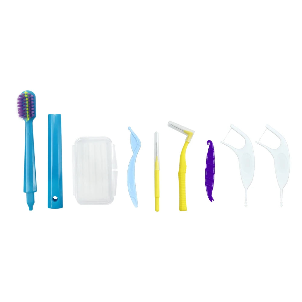 Oral Portable Toothbrush Orthodontic Set with Interdental Brush Toothbrush Teeth Cleaning Kits For Braces Gum Irritation Case