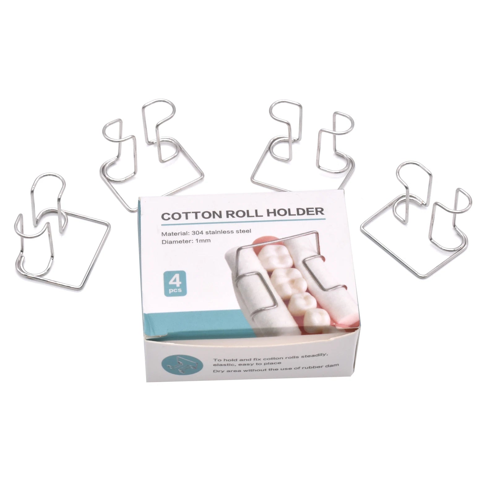 4pcs/box Dental Orthodontic Cotton Roll Clip Stainless Steel Autoclavable Cotton Roll Holder Dentistry Lab Tools