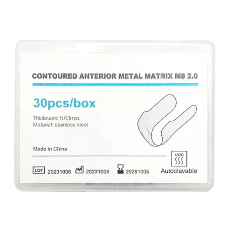 30Pcs/Box Dental Contoured Matrix Bands Kit Stainless Steel Sectional Matrices for Anterior Teeth 0.03mm Dentistry Material
