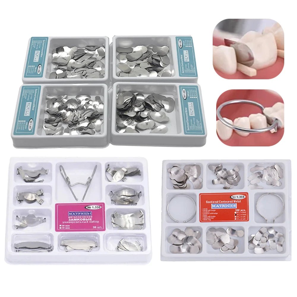 Kit Dental Saddle Contoured Metal Matrices Matrix Universal Kit with Spring Clip 1330