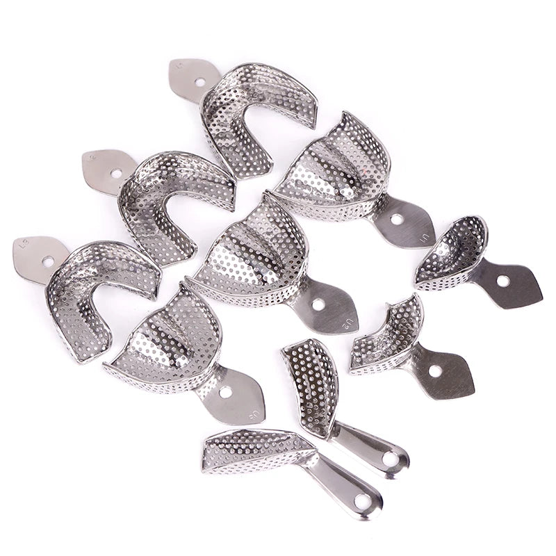 2pcs Dental Impression Trays Stainless Steel Teeth Holder Autoclavable Denture Teeth Tray Dental Lab Tools