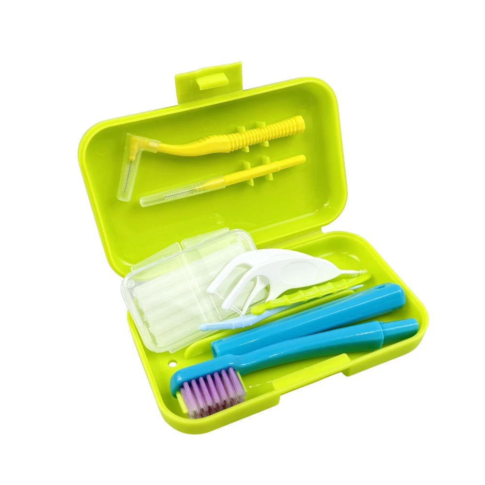 Oral Portable Toothbrush Orthodontic Set with Interdental Brush Toothbrush Teeth Cleaning Kits For Braces Gum Irritation Case