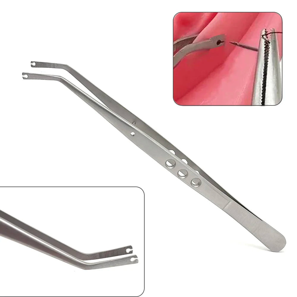 Dental Surgical Suture Tweezer Tip With Hole Operation Stitching Tweezer Suture Corn Tweezers Dressing Forceps Serrated Tip