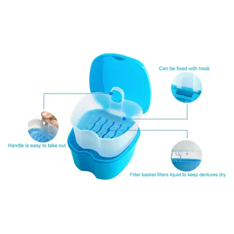 Denture Storage Box Case Denture Brush Set Dental Retainer False Teeth with Strainer denture cups soaking dentures Case