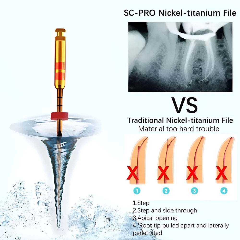 SOCO PRO Dental Root Canal File Heat-Activated Rotary Nitinol Tooth Pulp Files Thermally Activated Nickel-Titanium 6Pcs/Box